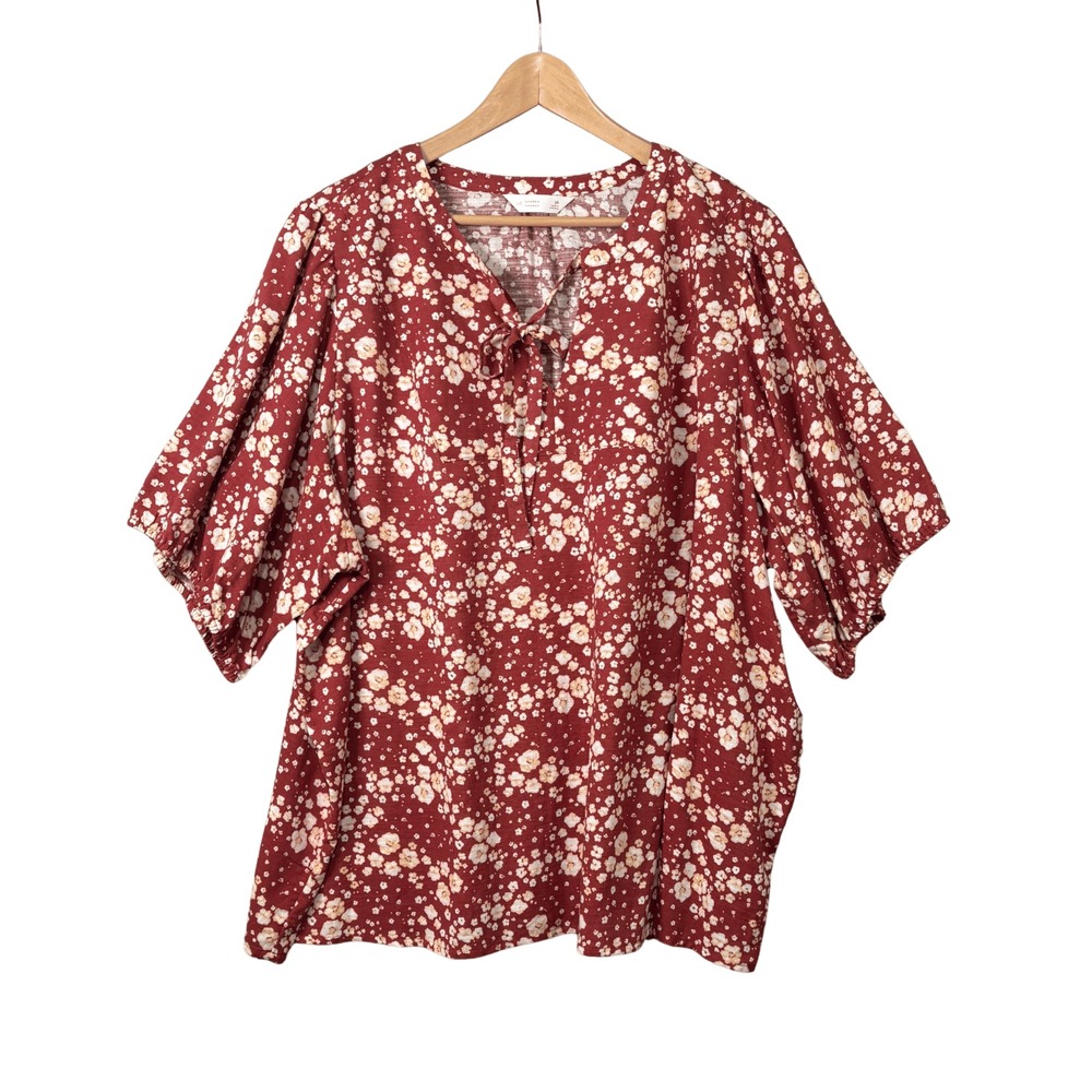 LC Lauren Conrad Womens Daisy Floral Tie V Neck Top Size 3X Red Boho Cottagecore